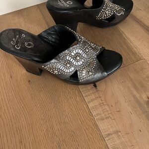 Elegant Black and Silver Mules by Calleen Cordero
